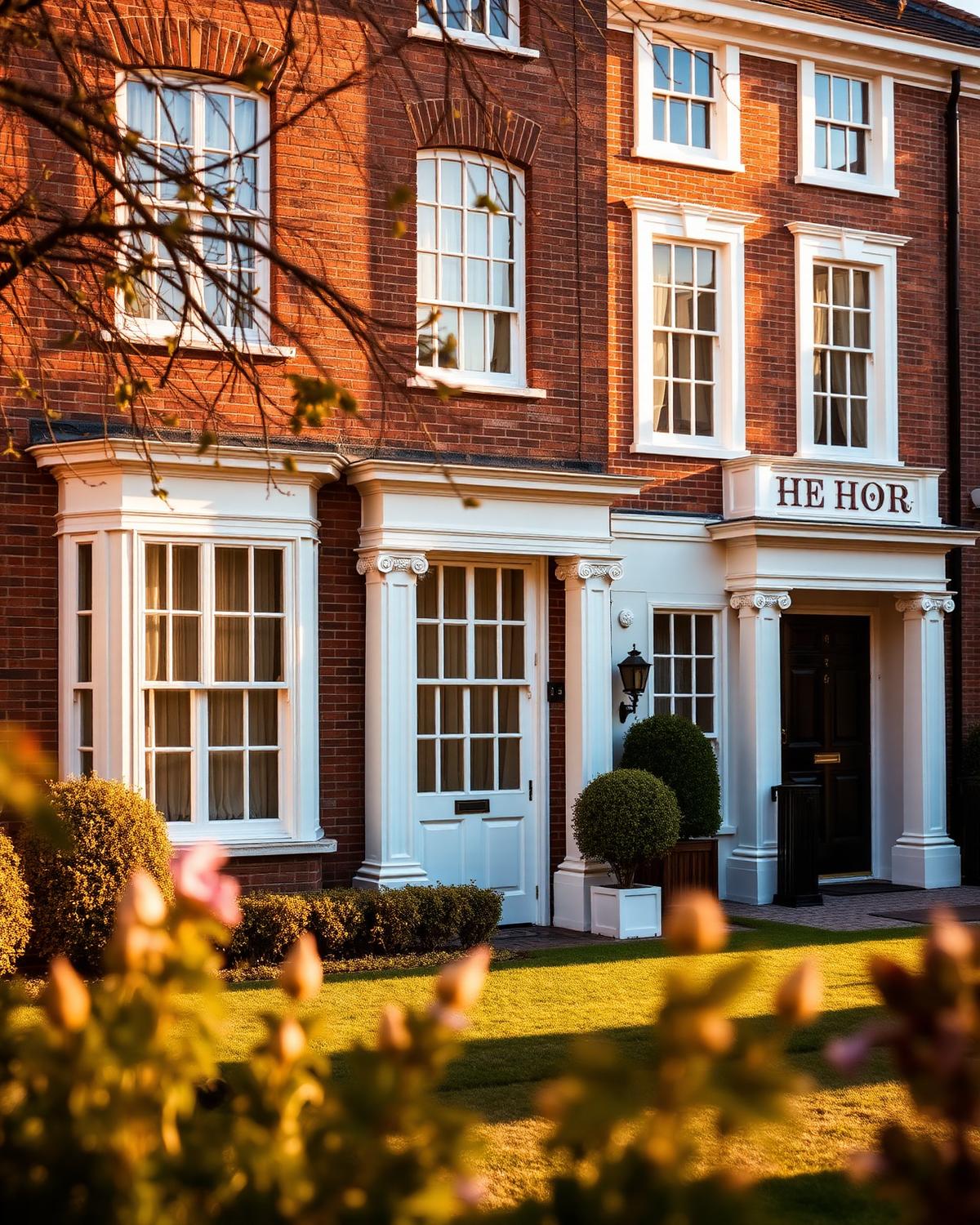 Elegant Georgian townhouse in Windsor at golden hour